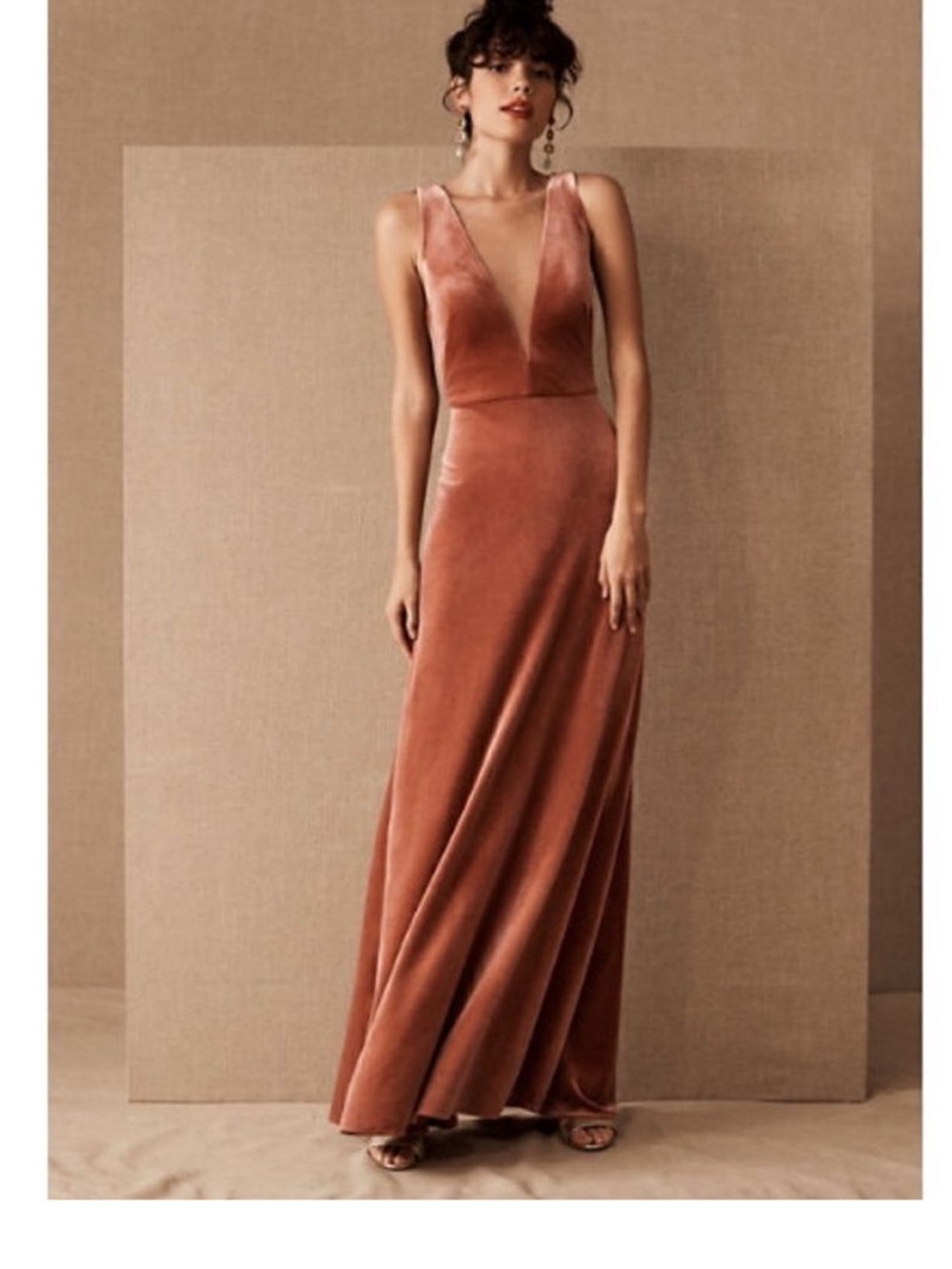Jenny Yoo Size 0 Sleeveless V-Neck Velvet Maxi Dress in English Rose